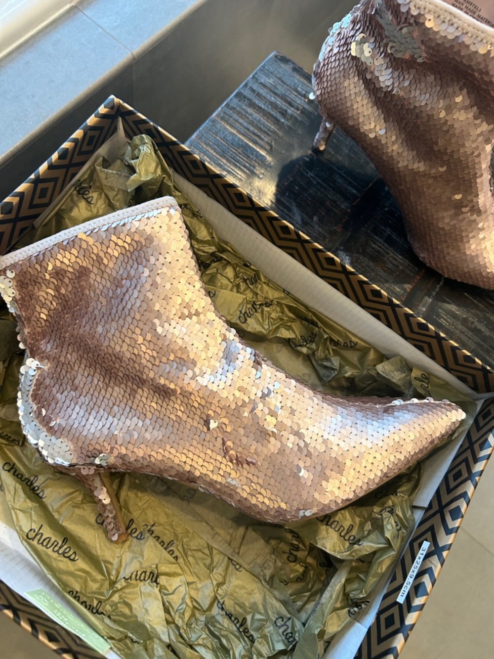 Charles David 6MM Amstel 3 Beige Sequined Stretch Ankle Boots - Picture 2 of 10